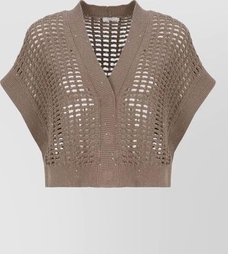 PESERICO crewneck knit sweater paillettes open design