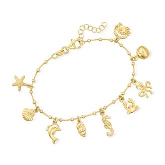 RS Pure by Ross-Simons Italian 18kt Gold Over Sterling Sea Life Charm Bracelet