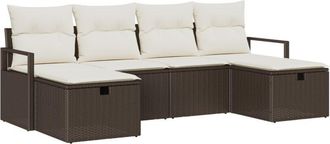 vidaXL Vidaxl - Garden Sofa Set 6 pcs Brown, Cream 55 x 55 x 37 cm Poly Rattan
