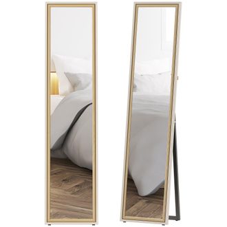 OEM Espejo De Cuerpo Entero 157x37 Cm Con Marco Bicolor Espejo De Pie Inclinado O Colgante Blanco Y Natural