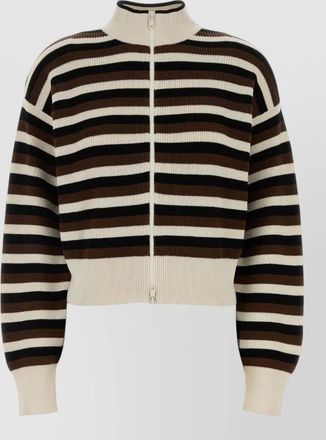 Brunello Cucinelli cotton cardigan high collar ribbed cuffs stripes