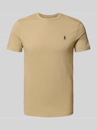 Polo Ralph Lauren Custom Slim Fit T-Shirt mit Label-Stitching in Beige Melange, Größe M