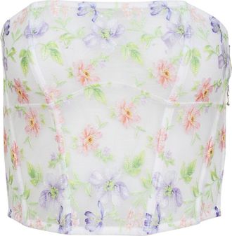 Fleur du Mal Elara Embroidered Corset Top in Ivory at Nordstrom, Size Medium