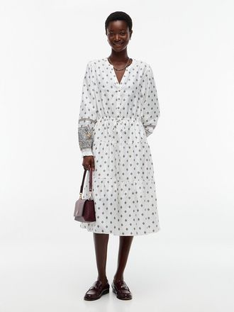 Tommy Hilfiger Womens Foulard Print Sateen Tiered Midi Dress - Creamy White - XXL