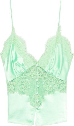 Self Portrait Green Satin Lace Top