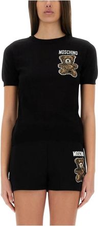 Moschino Teddy Beer Trui - Dames - Ronde hals truien - Zwart - M - Katoen - Truien & Vesten
