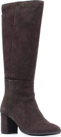 Hush Puppies Oprah Su&egrave;de Lange Leren Dames Chocolade Hakken Knie Hoge Laarzen