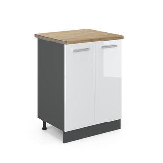 Vicco Mueble Bajo De Cocina R-line, Blanco Alto Brillo, 60 Cm, Et Roble