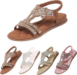 Generic Wedge Shoe Summer Ankle Strap Wide Fit Slingback Comfort Slide Hiking Trekking Bohemian Sling Back Walking Beaded Strap Diamante Open Toe Rhinestone S