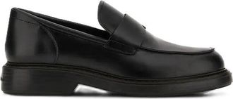 Hogan Polished Black Leather Elevated Sole Penny Loafers