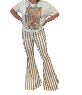 Peach Love California Marbled Flare Pants In Tan Stripe