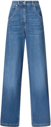 Etro logo-appliqué wide-leg jeans - women - Cotton/Elastane - 27 - Blue