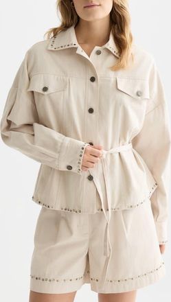 Scotch & Soda Embellished Cotton Trucker Jacket in Fog at Nordstrom, Size X-Large