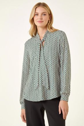 Roman Geo Print Tie Front Tunic Top