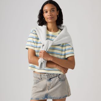 Levi's Cropped Anyday Tee - Womens - L - Yellow / Ozzy Stripe Pear Sorbet