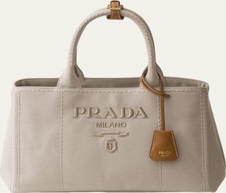 Prada Jardiniere Large Cotton Canvas Top-Handle Bag