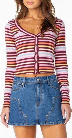 Roxy Terrace Striped Cropped Long Sleeve Top in Port at Nordstrom, Size X-Small