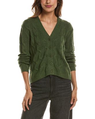 Fort&eacute; Cashmere Cable V-Neck Wool & Cashmere-Blend Cardigan