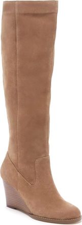 Sole Society Womens Prony Suede Leather Wedge Tall Boots In Beige