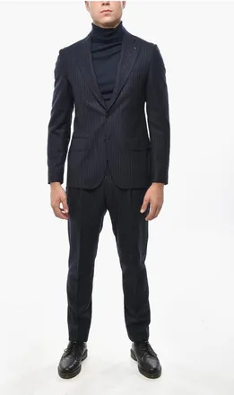 Corneliani CC COLLECTION Chalk Stripe Virgin Wool Side Vents Notch Lape size 50