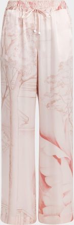 Kiton Wide-Leg Silk Drawstring Pants