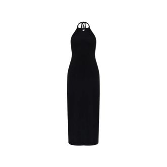 Courr&egrave;ges Halterjurk met logo-borduursel - Dames - Casual kleedjes - Zwart - M - Katoen - Kleedjes