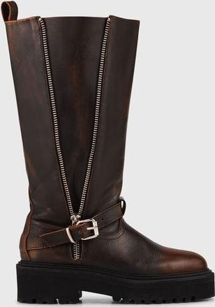 Maje Leather Biker Boots - Dark Brown - Maje