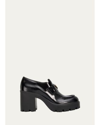 Prada 85mm Triangle Logo Leather Platform Loafers