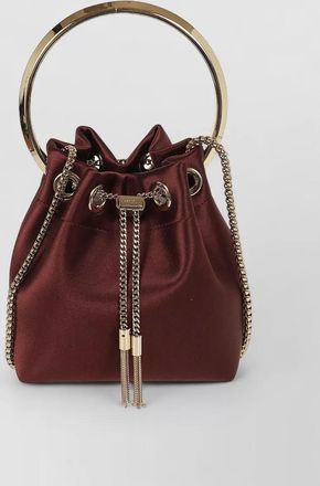 Jimmy Choo London satin bucket bag metallic handle chain strap