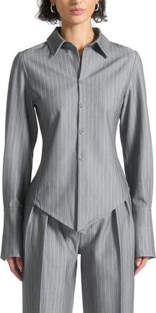 Mani&egrave;re De Voir Sonia Pinstripe Angled Shirt in Grey at Nordstrom, Size 0