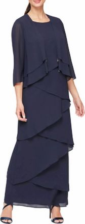 Alex Evenings 2 Piece Dress With Diamond Rhinestone In Navy