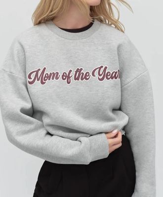 Favorite Daughter Cropped Mom Of Year Sweatshirt In Heather Grey Burgundy