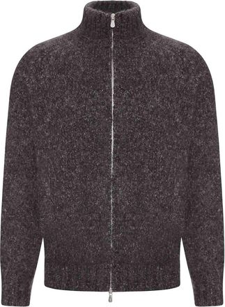 Brunello Cucinelli Boucle Knit Zip-Up Sweater With High Neck