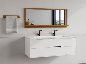 Vente-Unique Specchio da parete con mensola L. 120 x H. 50 cm in Legno di quercia Naturale - JIAO