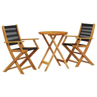 Berkfield Home 3 Piece Bistro Set Black Polypropylene & Solid Wood in Natural