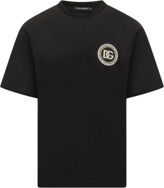 Dolce & Gabbana Katoenen T-shirt met logo-borduursel - Heren - T-shirts - Zwart - M - Katoen - Tops