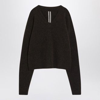 Rick Owens Mens Tommy V-neck Alpaca Knit - Dark Brown Wool - Size X-Small