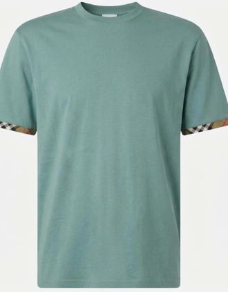 Burberry Mens Burberry Ellison Check Sleeves T Shirt Aqua Green - Blue - Size: 40
