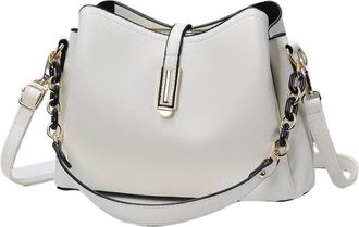 Generic Compatible For Ladies Bucket Bag Large Capacity Commuter Handbag Crossbody PU(Beige white)