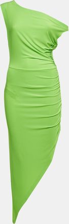 Norma Kamali Neon Green Jersey Ruched One-Should Dress