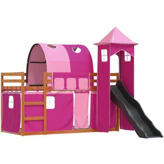 vidaXL Vidaxl - Litera Con Tobog&aacute;n Y Cortinas Rosa 90x200 Cm