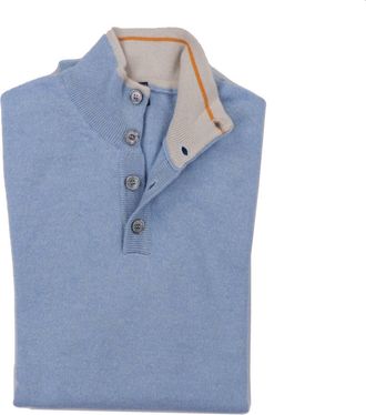 Fedeli Mens Scirocco Tricolor Half Button Cashmere Sweater In Carolina Blue