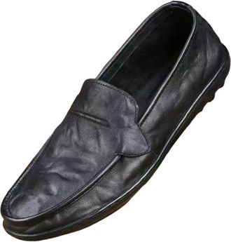 Generic Mens Breathable Loafers Soft Sole Casual Shoes Genuine Leather Business Casual Versatile Footwear(Black,7.5)