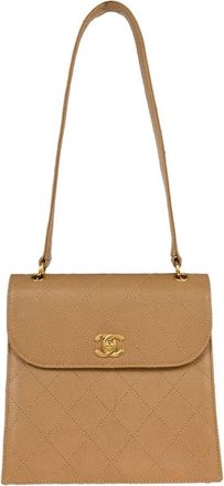 Chanel Vintage Top Handle Flap Bag Quilted Caviar Beige Leather Handbag (Pre-Owned)