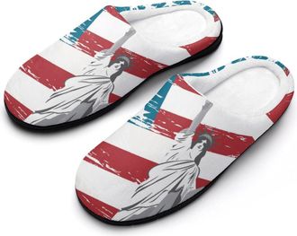 Generic Statue of Libertys Us Flag Cotton Slipper for Women Indoor Outdoor House Shoes Anti-Skid Slippers with Rubber Sole