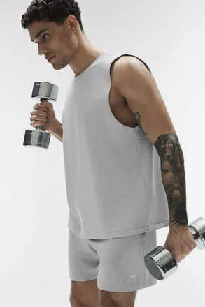 Alo | Conquer Muscle Tank Top in Athletic Heather Grey, Size: Medium