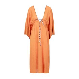 ottod'Ame Maxi Jurk - Dames - Casual kleedjes - Oranje - XS - Linnen - Kleedjes