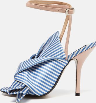 N&deg;21 N21 Tricolor Striped Satin And Leather Knotted Ankle Strap Sandals