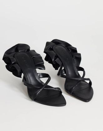 Topshop Ophelia - Sandali con tacco alto in vera pelle neri con volant-Nero
