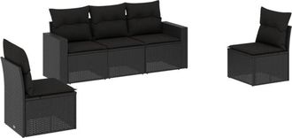 vidaXL Vidaxl - Set De Muebles De Jard&iacute;n 5 Pzas Y Cojines Rat&aacute;n Sint&eacute;tico Negro